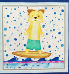 Surfing dogs fabric panels, cotton novelty quilting material