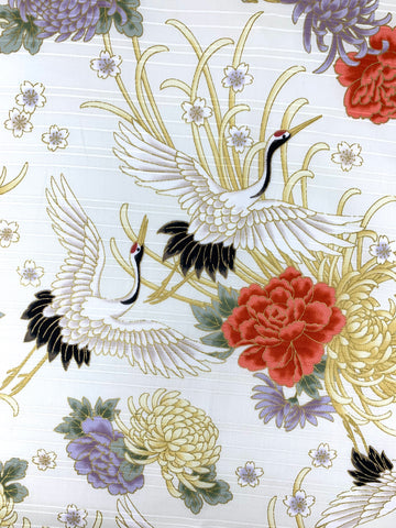 Cranes and Chrysanthemums fabric (ivory)