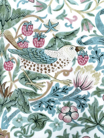 William Morris Strawberry Thief fabric, Art Nouveau pink bird print craft cotton, Morris & Co