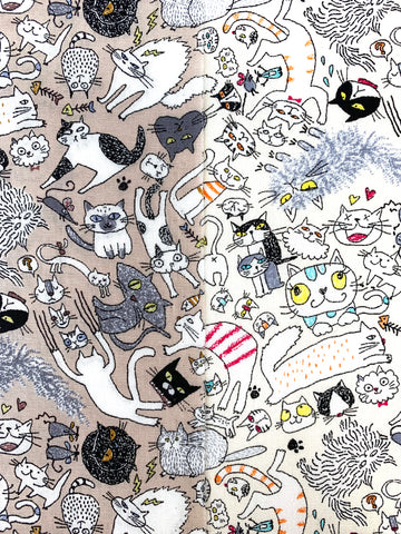 Crazy Cats fabric (white or beige)