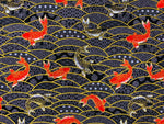 Fish fabric, oriental koi carp, Japanese black gold cotton, chinese asian