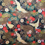 Japanese cranes fabric (black/brown)