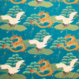 Dragons and cranes fabric (turquoise)