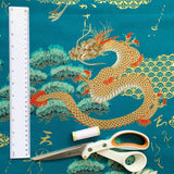 Dragons and cranes fabric (turquoise)