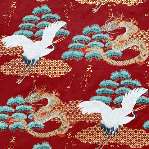 Dragons and cranes fabric (red)