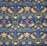 William Morris Strawberry Thief fabric, Art Nouveau blue bird print craft cotton, Morris & Co