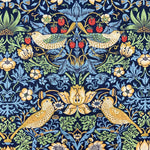 William Morris Strawberry Thief fabric, Art Nouveau blue bird print craft cotton, Morris & Co