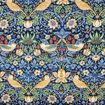 William Morris Strawberry Thief fabric, Art Nouveau blue bird print craft cotton, Morris & Co