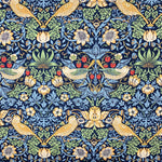 William Morris Strawberry Thief fabric, Art Nouveau blue bird print craft cotton, Morris & Co