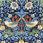 William Morris Strawberry Thief fabric, Art Nouveau blue bird print craft cotton, Morris & Co