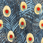 Peacock feather fabric (grey/red)