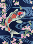 Cherry Blossom and Carp Japanese fabric (blue)