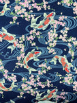 Cherry Blossom and Carp Japanese fabric (blue)