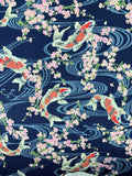 Cherry Blossom and Carp Japanese fabric (blue)