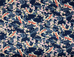 Cherry Blossom and Carp Japanese fabric (blue)