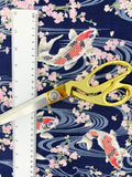 Cherry Blossom and Carp Japanese fabric (blue)