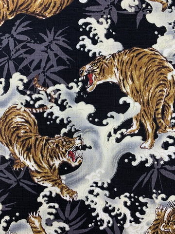 Tigers & Waves fabric, (black)