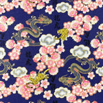 Tigers and Dragons fabric, navy blue