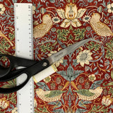 William Morris Strawberry Thief fabric, Art Nouveau red bird print craft cotton, Morris & Co