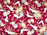 Cranes and Chrysanthemums fabric (red)