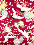Cranes and Chrysanthemums fabric (red)