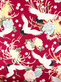Cranes and Chrysanthemums fabric (red)