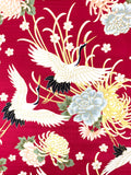 Cranes and Chrysanthemums fabric (red)